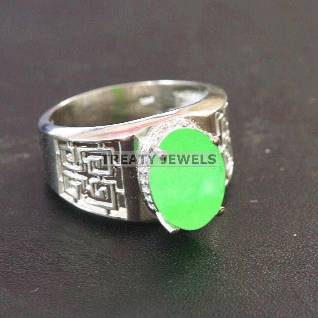 Jade Oval Cut Gemstone With 925 Sterling Silver Ring For Men's #B155 JL375671604189
