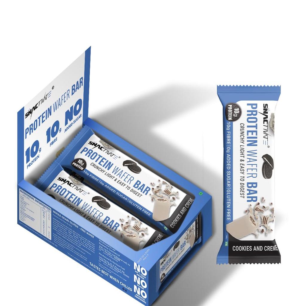 Snactivate India’s 1st Protein Wafer Bar - Cookies & Creme (Pack of 6, 40g Each) | Real Whey | 10g Protein & 10g Fibre | Zero Added Sugar | No Ma