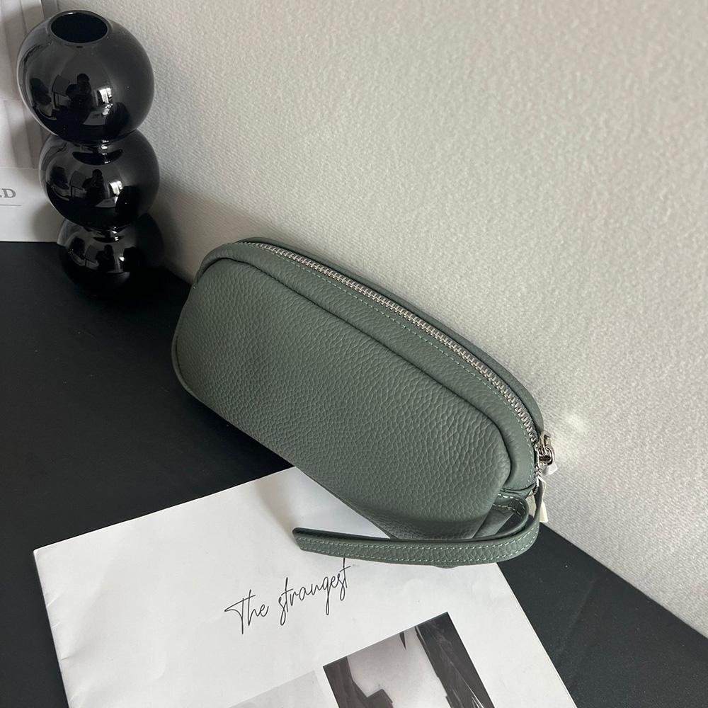 

2025 Практичный клатч из натуральной кожи Первый слой коровьей кожи Женские клатчи Длинный кошелек на молнии с браслетом светло-зеленый