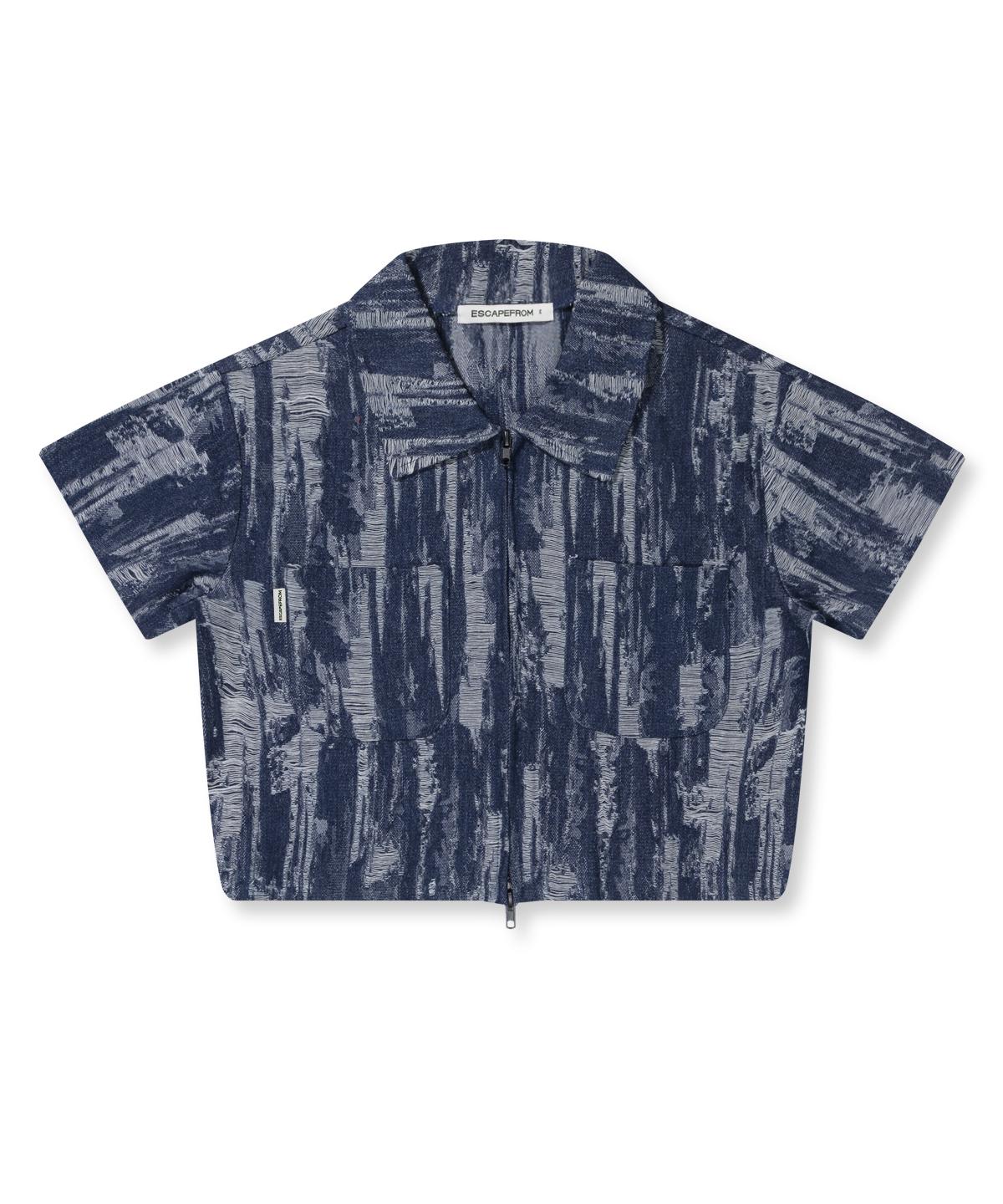 Escape From Damaged Denim Two-Way Shirt Zip-Up Medium Blue Free