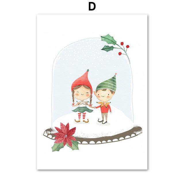 Santa Claus Sled Snowman Christmas Tree Alphabet Art Canvas Painting Nordic Posters And Prints Wall Pictures For Kids Room Decor No Frame