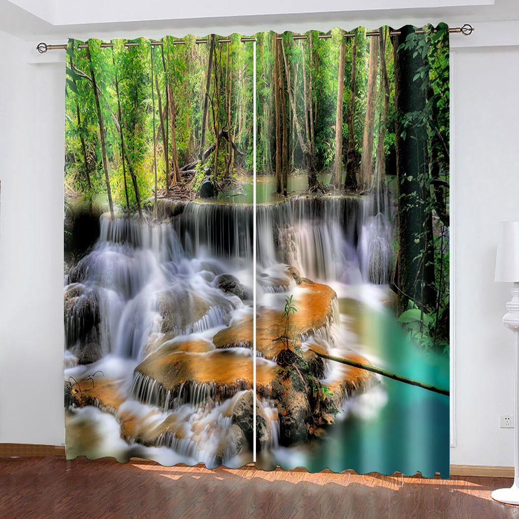 Spring outdoor real landscape digital print pattern living room balcony decoration curtain 90 grams polyester fiber two panels