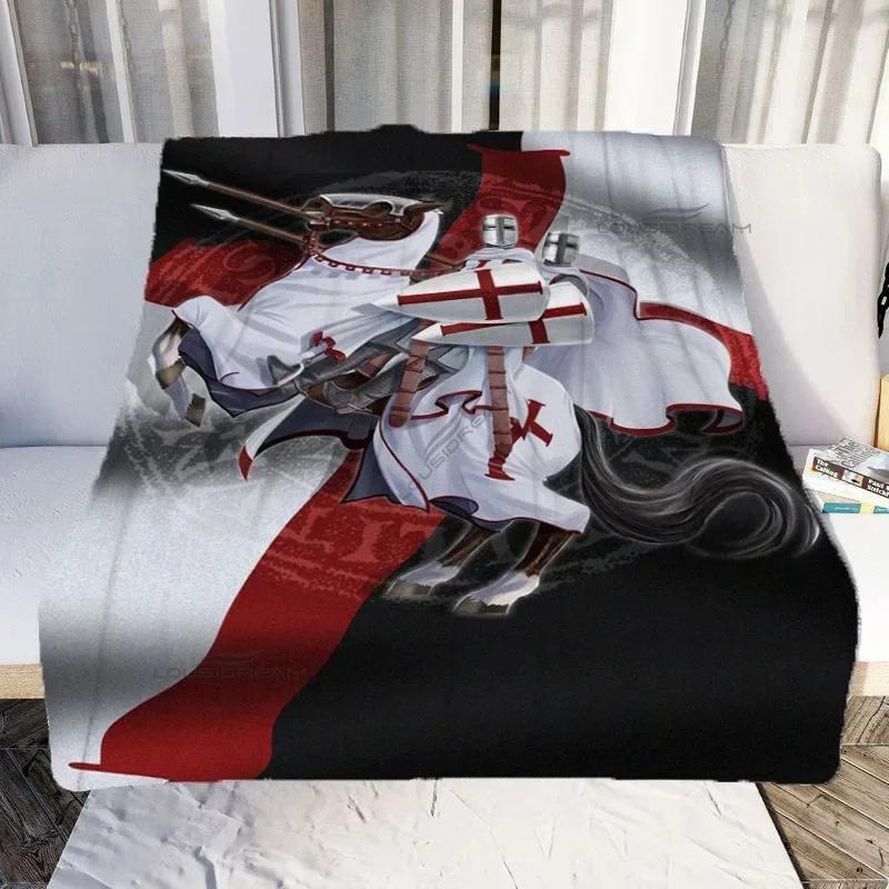 Medieval Knights Templar Patterns Blanket Retro Style Flannel Blanket Cosy Lazy Couch Cover Blanket Super Soft Sheet Mattresses