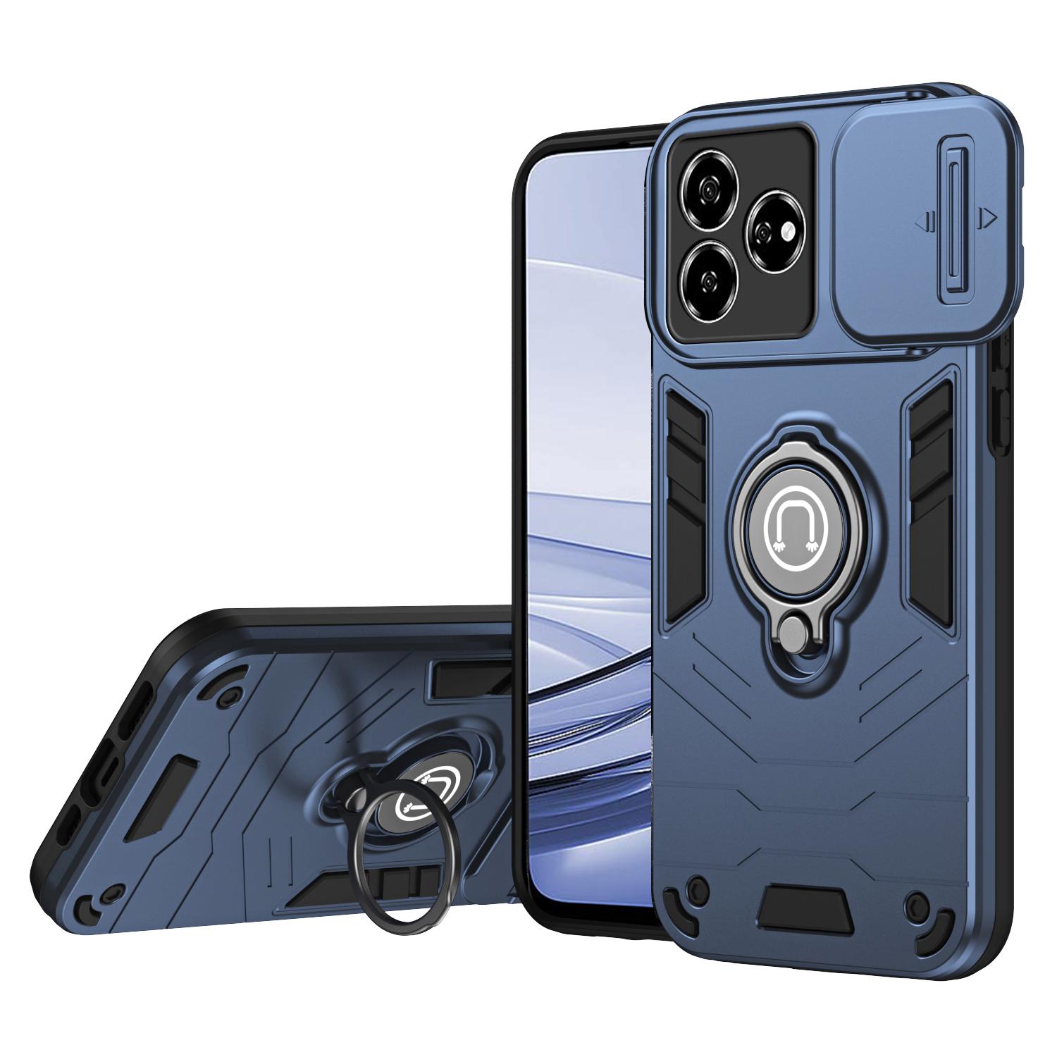 

For ZTE Axon 60 Case Slide Camshield Kickstand PC+TPU Phone Cover Blue