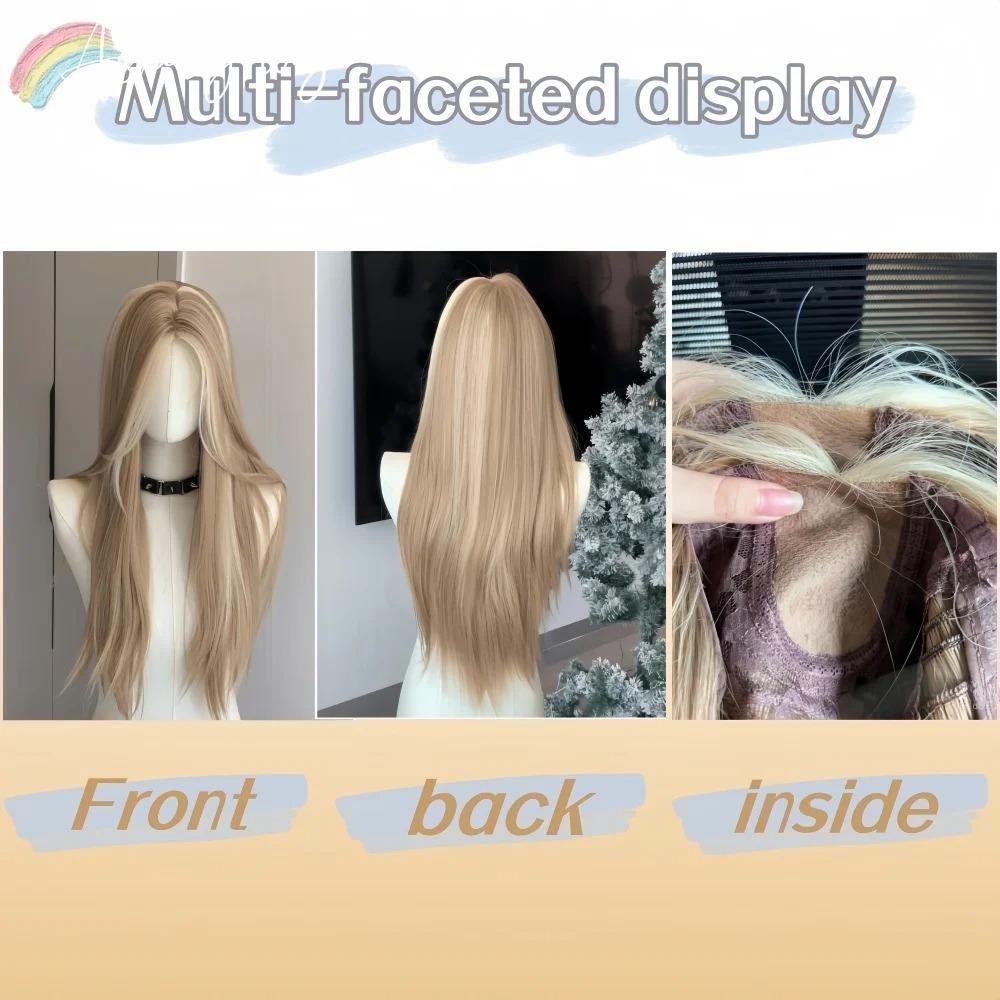 Blonde Wig for Women Long Straight Blonde Brown Wig Asian American Lace Front Synthetic Wig for Daily Use Cosplay Ombre Peluca
