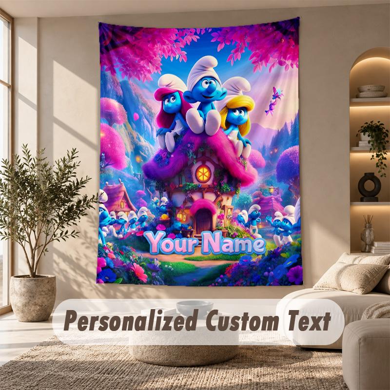 Smurfs Tapestry, Personalized Custom Text, Wall Hanging Tapestry For Living Room Home Wall Decor
