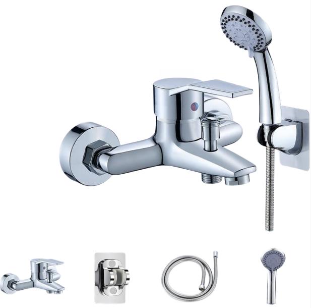 Bathroom Shower Faucet Mixer Set Designed with Brass Valve and Stainless Steel Hose for Reliable Hot and Cold Water Regulation