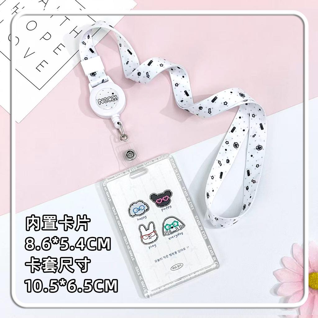 New Hard Card Sleeve with Lovely Dog Pattern Slide Cover Anti-Lost ID Holder for Student Photo Card Protector