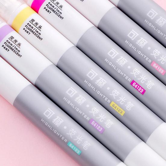 6Pcs Highlighter Pen Erasable Double-Ended Fluorescent Marker Pen Quick-Dry Non-Smudge Ink Pen for Notes And Study Revision Eye Protection