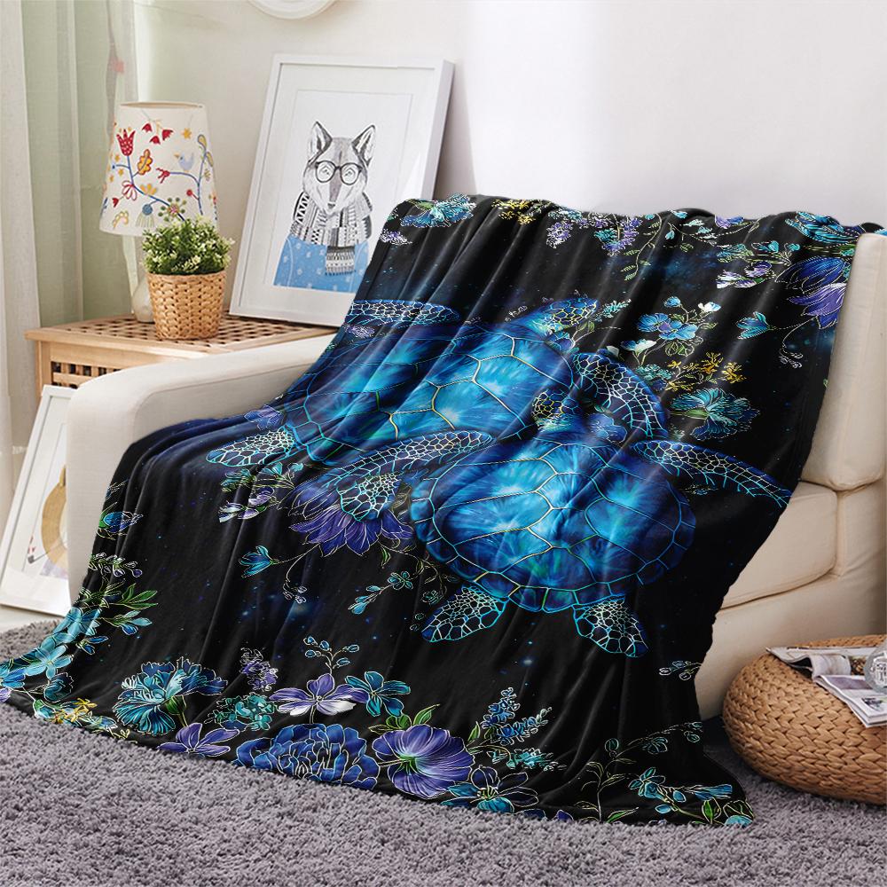 1Pc Turtles Octopuses Print Flannel Blanket, High quality Comfortable for All Seasons, Home Decor, Warmth and Comfort, Perfect for Gifts