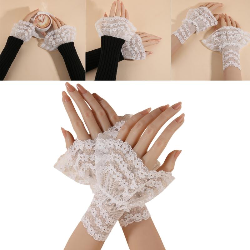Breathable Wrist Covers With Lace Patterns Sheer Nails Art Photo Props Comfortable Sheer Sleeves