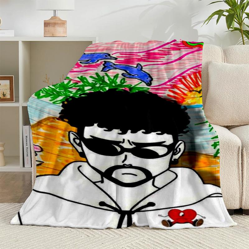 1 Stück Bad Bunny Collage Flanelldecke Geschenk, Geeignet für Männer und Frauen, Weich, Ideal für Betten und Sofa, Geburtstags- oder Weihnachtsgeschenk