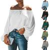 Damen Off-Shoulder Bluse Laternenärmel Langarm Pullover Top Elastischer Ausschnitt Lässiges Hemd