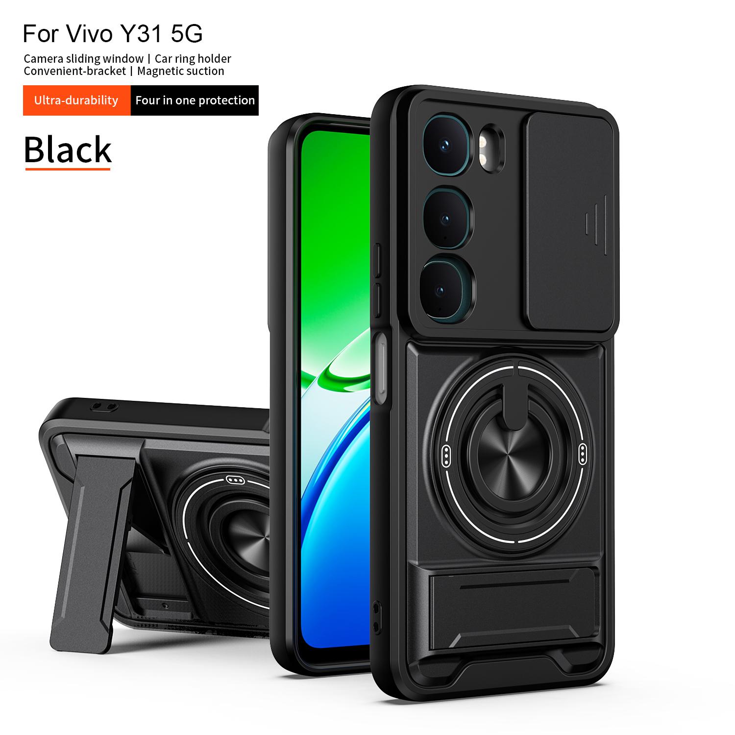Phone Cases Compatible for Vivo Y31 5G Case With Built-in Ring Stand and Folding Stand Protective Case for Vivo Y31 5G чёрный