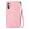 For Samsung Galaxy A36 5G Zipper Wallet Case with Strap Flower Imprint PU Leather Phone Cover
