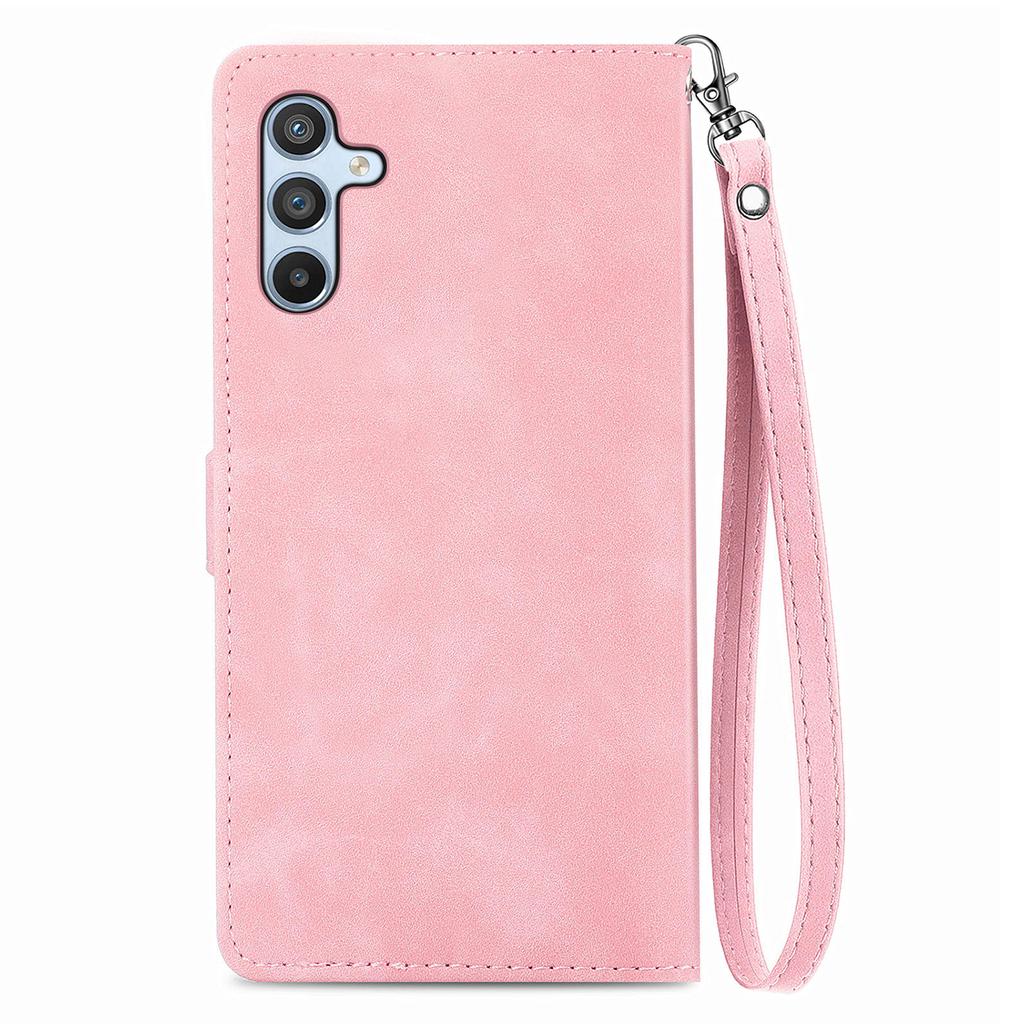 For Samsung Galaxy A36 5G Zipper Wallet Case with Strap Flower Imprint PU Leather Phone Cover