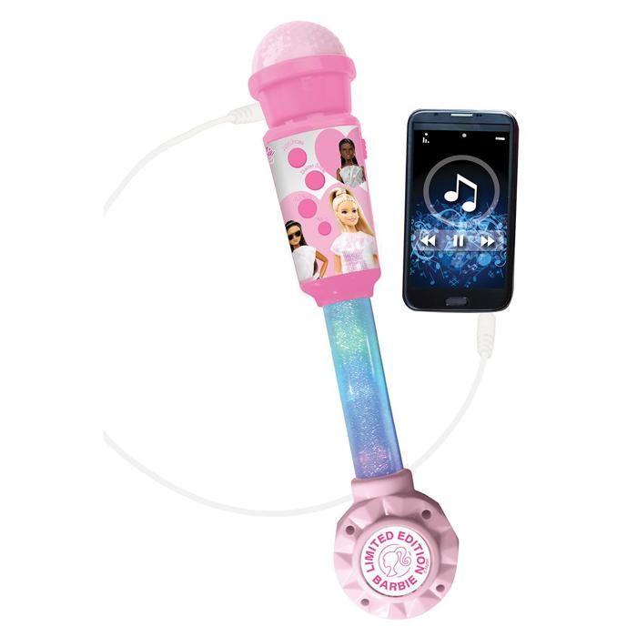 Microphone Barbie avec tube lumineux, enceinte (entrée auxiliaire), mélodies et effets sonores