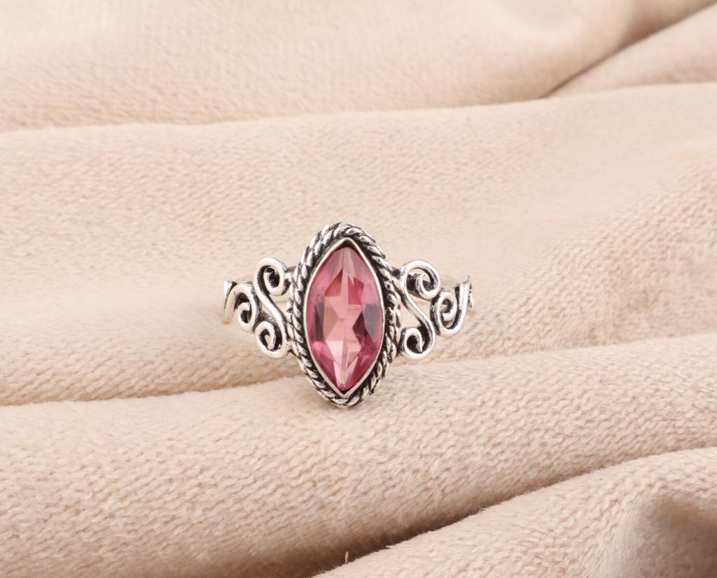 Natural Pink Tourmaline Gemstone 925 Sterling Silver Jewelry Handmade Women Ring PR-1-2