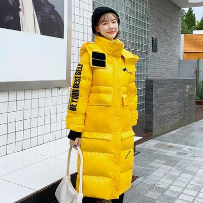 Women X-Long Winter Jacket Glossy Hooded Windproof Warm BIO Down Coat Oversize Cotton Padded Parkas