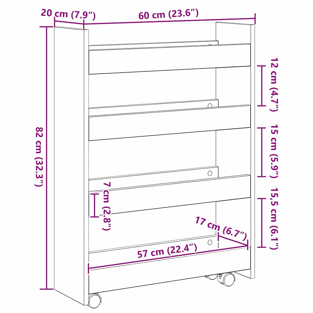 Narrow Storage Trolley Black Oak Effect