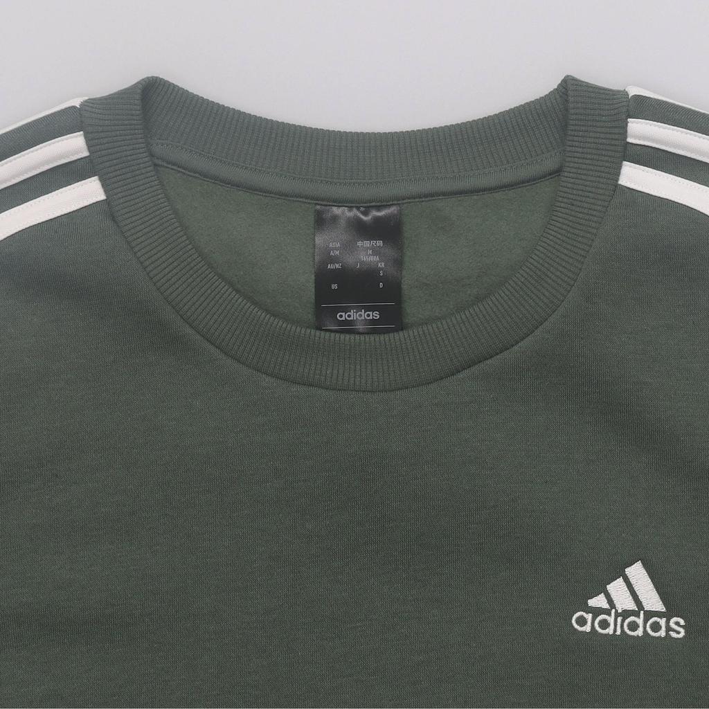 Adidas FW24 Striped Casual Fleece Thick Round Neck Long Sleeve Sweatshirt Women Sweatshirt Oxidized-Green White HM1930