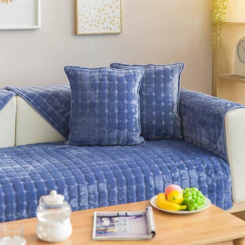Simple Winter Short Plush Sofa Cushion Thickened Anti Slip Flannel Simple Modern Three Person Sofa Napkin Cover 8 Colors