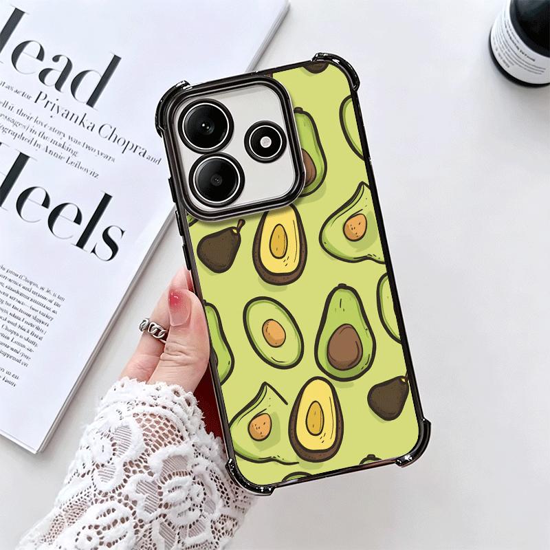 Cartoon Cute Avocado Plating Phone Case For Xiaomi Redmi Note 14 15 Pro Plus 13 12 11 11S 11T 10 9S 9 5G Anti-Fall Airabag Cover