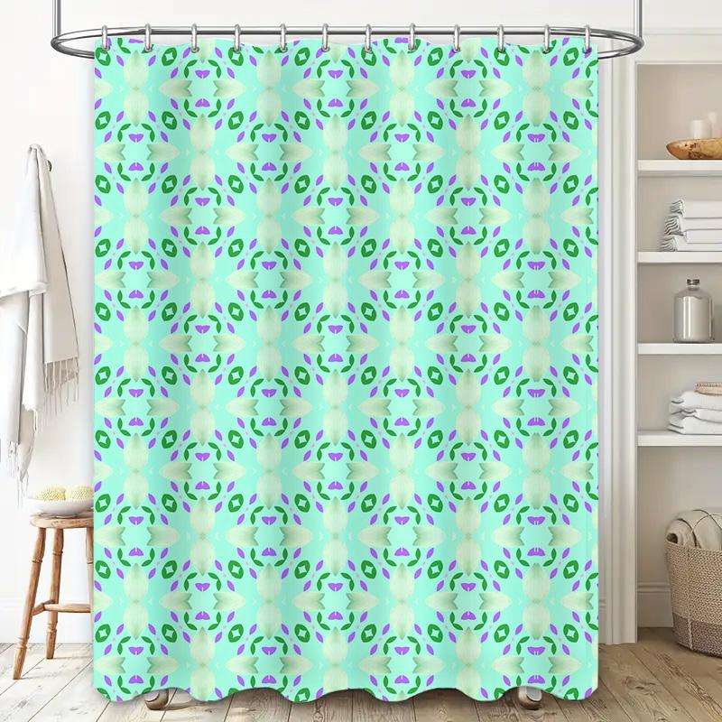 Kaleidoscopic Floral Shower Curtain Mint Green Purple Decor for Bathroom Waterproof Fabric Easy Installation for Home Bathing Es