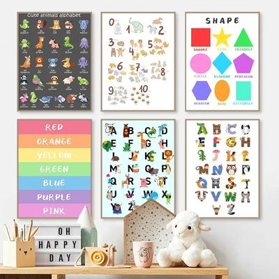 Alphabet  Numbers Wall Art Canvas Cute Animal Letters Poster for Kids Room Decor Decor For Living Room Bedroom