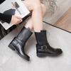 First-layer Cowhide Knight Boots 2025 Autumn and Winter Medium Tube Thin Boots Thick-soled Velvet Locomotive Martin Boots