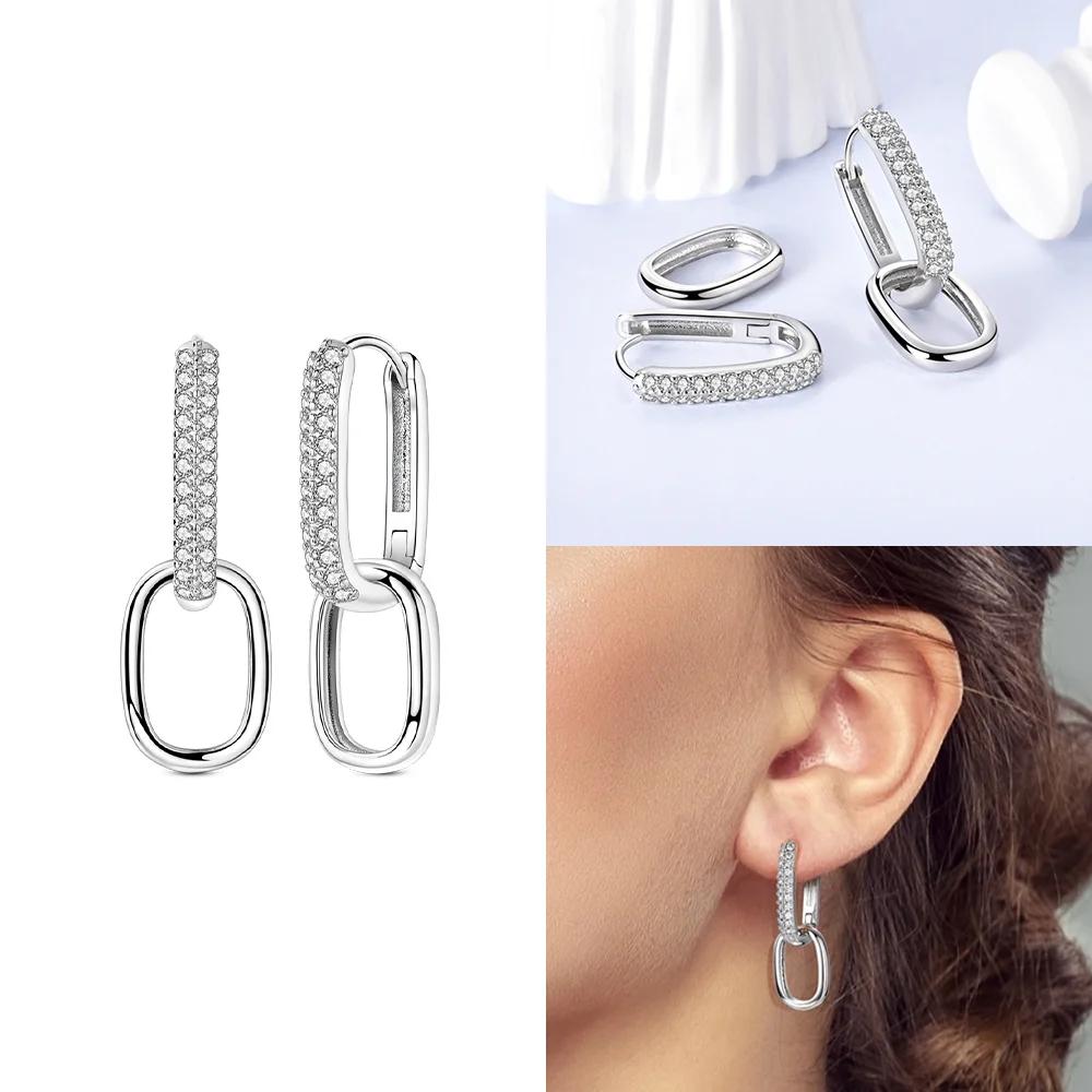 Charms 925 Silver Earrings Color Zircon Pink Bow Star Moon Shell Earrings Four-leaf Clover Woman's Accessory Jewelry