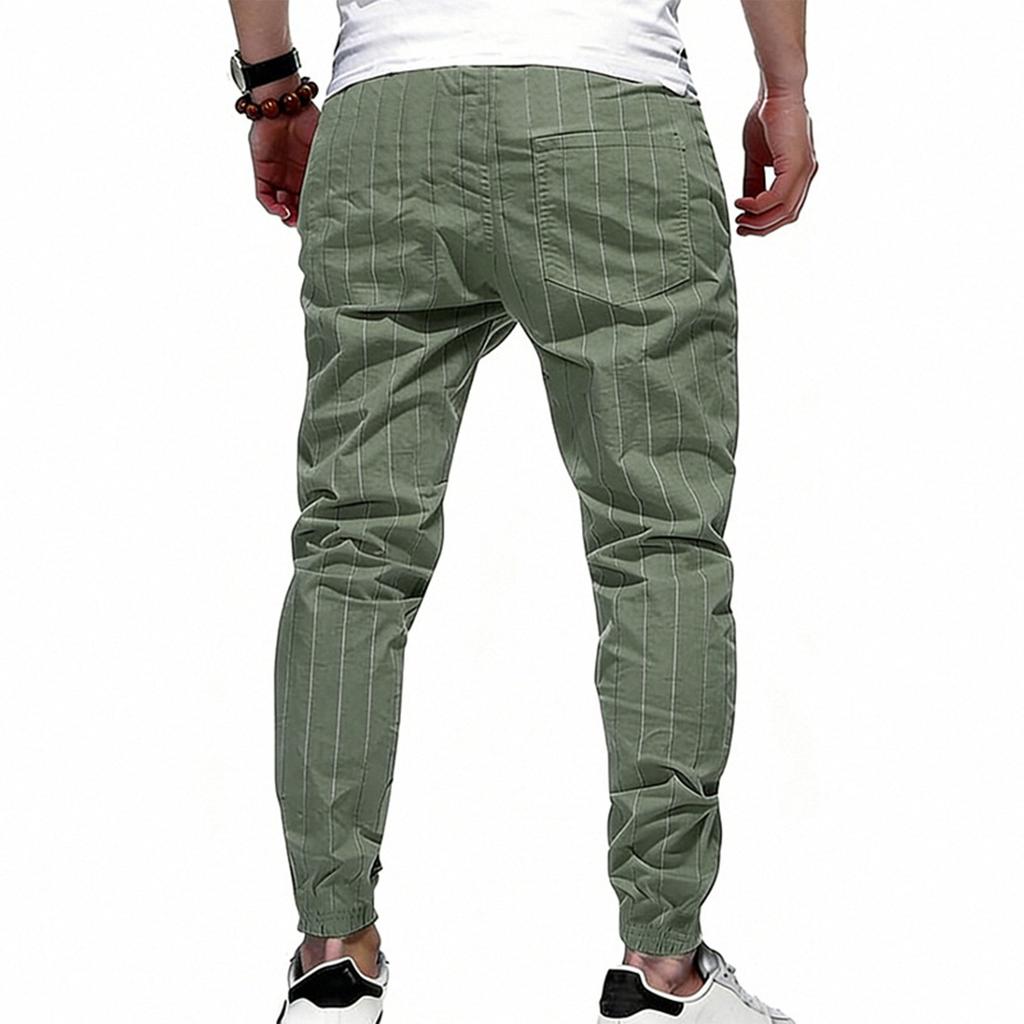 Men Drawstring Waist Pinstripe Jogger Pants Relaxed Fit Lightweight Breathable Trousers for Daily Wear Sports Activities