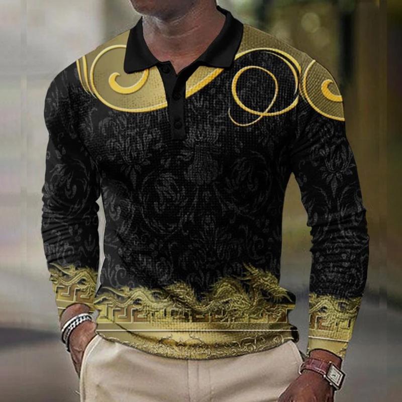 

Мужская мода с длинным рукавом 3D цифровой принт спортивная рубашка-поло для гольфа мужская деловая повседневная рубашка верх S