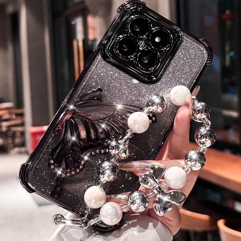 Shockproof Plating Glitter Butterfly Bracket Bracelet Case for iPhone 17 Air 16 15 14 13 12 11 17 Pro Max 16 Plus 16E Soft Cover
