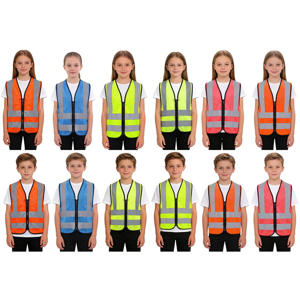 Gilet Riflettente per Bambini e Bambine L-3XL: Gilet di Sicurezza ad Alta Visibilità Senza Maniche con Zip per Volontari Scolastici ed Eventi Comunitari