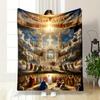 Religious Heavenly Gathering Blanket  Printed Blanket for Living Room Bed Couch Lunch Break Soft Cozy Blanket for Friend's Festival Gift