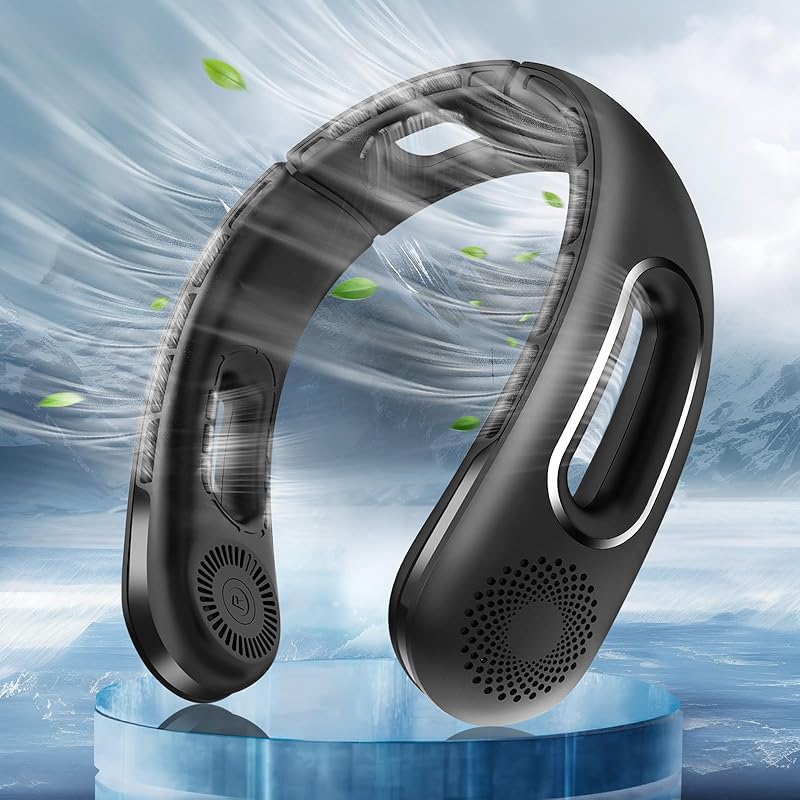 Neck Fan, Hands Free Bladeless Neck Fans Portable Rechargeable, 360° Cooling Neck Fan, 4 Speeds, Quiet, 5200 mAh Battery Operated USB Wearable