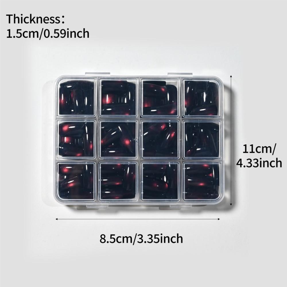 144pcs 3D Red Glitter Cat Eye Press On Nails Medium Square Shiny Red Cat Eye Fake Nails Full Cover Acrylic Cat Eye False Nails