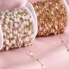 No Fade 2Meters 1Meter Stainless Steel Pink White Natural Stone Crystal Beaded Chains for Necklace Bracelet Jewelry Making DIY