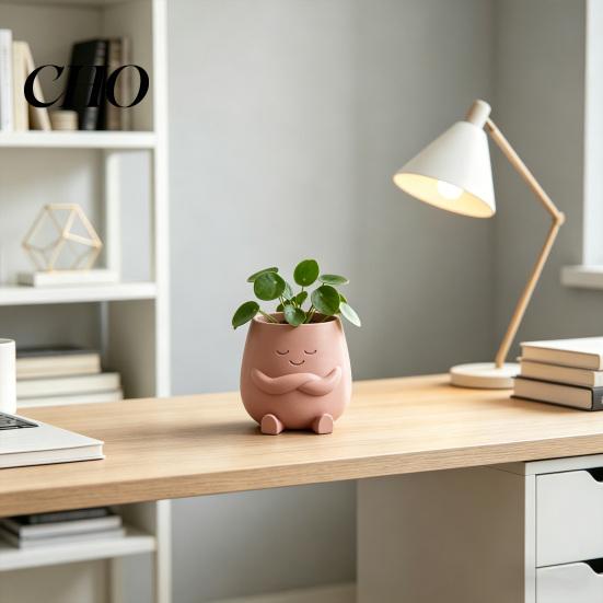 Smiling Face Planter Mini Flowerpot Cute Desktop 3D Printed Healing Green Plant Pot Creative for Home Office Stable with Legs