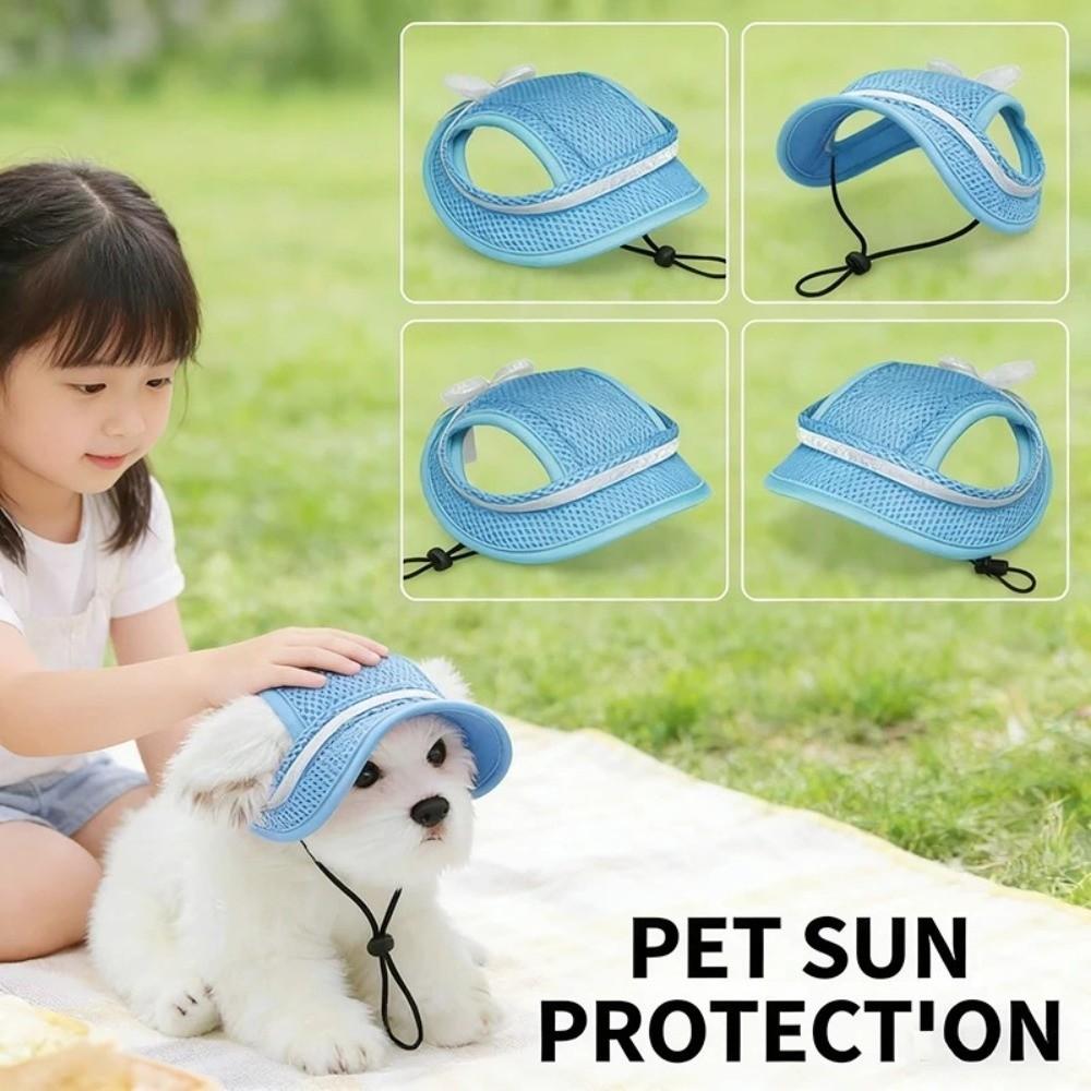 Adjustable Strap Puppy Sun Protection Cap with Ear Holes Cat Baseball Cap Daily Wear