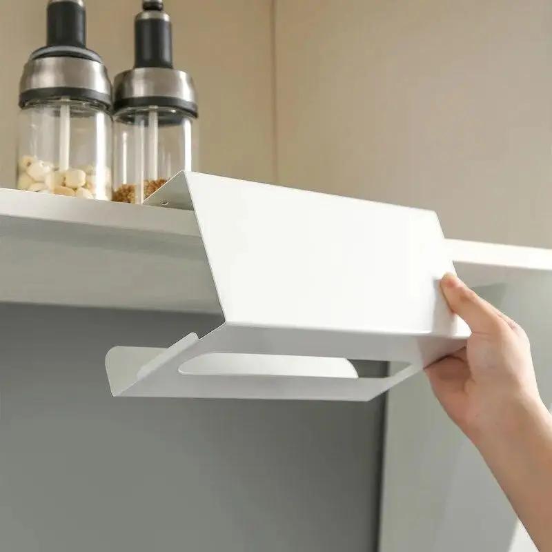 Hanging Non-punching Tissue Box Carbon Steel Paper Holder Large 23cm Kitchen Toilet Cabinet Paper Face Towel Storage Rack