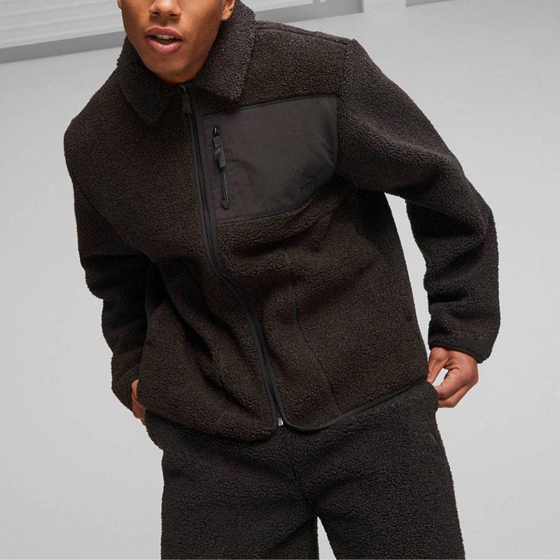 Puma Classics Sherpa Jacket Solid Color Lapel Zipper Faux Lamb Wool Coat Unisex Jacket Black 626323-01
