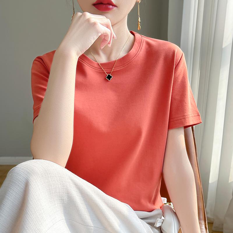 High-End Cool Round Neck Short-Sleeved T-shirt Women's Solid Color Half Sleeve Bottoming T-Shirt Top