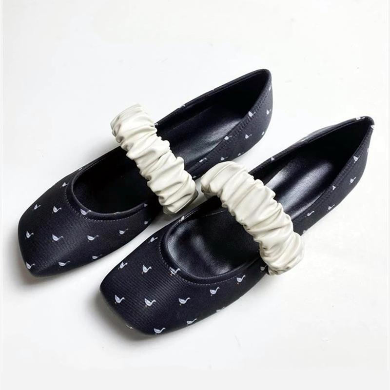 

Мода Мода Дизайн с узором лебедя Балетки Женские Комфорт Квадратный носок Мелкие Эластичная резинка Туфли Мэри Джейн Элегантная Повседневная обувь 42 чёрный