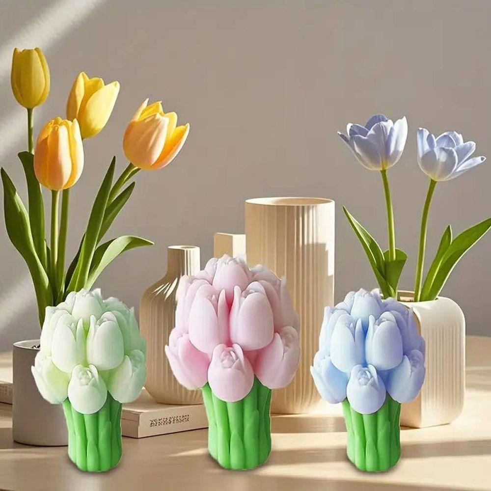 Reusable Tulip Bouquet Candle Molds DIY Handmade Soap Craft Silicone Soap Mold 3D Flexible Silicone Soap Making Mold