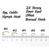 Premium 25pcs Egg Caddis Offset Fly Tying Hook 2X Strong Sharp Nymph Hooks Fly Fishing Hook Size #10 12 14 16 18 Bronzed