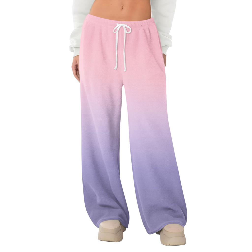 Women's Fleece Wide Leg  Elastic Waist Drawstring Loose Pants Drawstring Pajama Pants Sleepwear Trousers