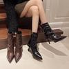 Pointed Toe High Heel Design Sense Short-thigh Boots Women's  Autumn New Retro Thin Heel Temperament Slim Fashion Boots