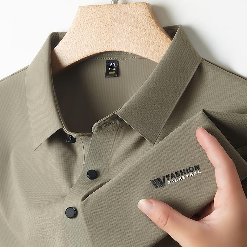 Eisseide Nahtloses Kurzarm-Poloshirt Herren Business Casual Dünnes Brokat-Ammoniak-T-Shirt Revers Halbarm-T-Shirt Top